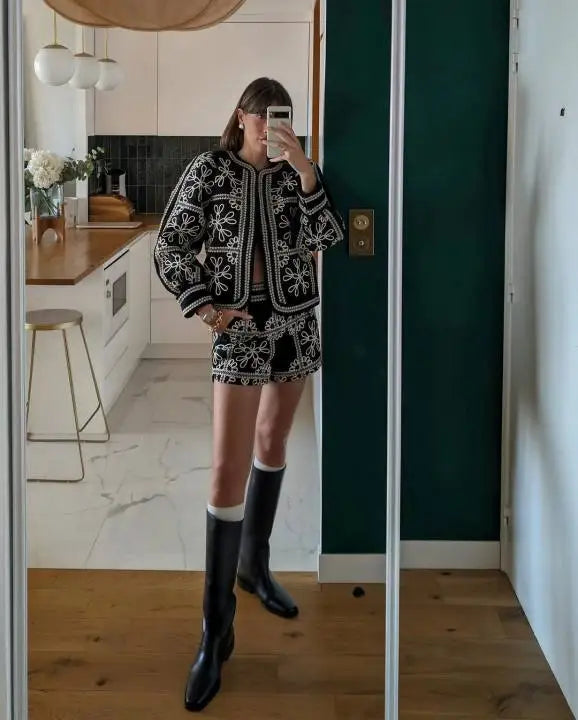 Mantel Damen Baumwolle Ethnisch Laternenärmel