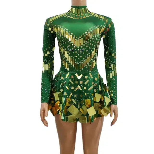 Fudus | Spiegel Party Kleid Schwarz Stretch Bühnen Tanzkleid