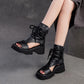 Damen Sandalen Mit Wedges Offener Zehenpartie Aus Leder