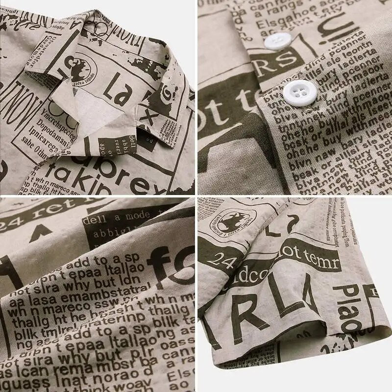 Herren Hemd Knöpfe Zeitungsdruck