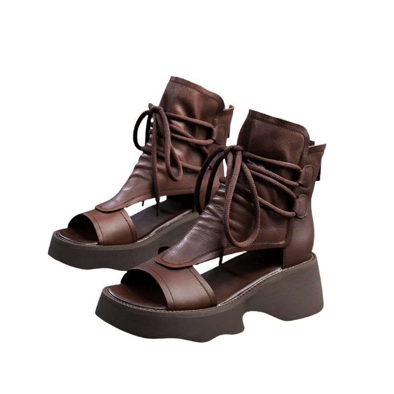 Damen Sandalen Mit Wedges Offener Zehenpartie Aus Leder