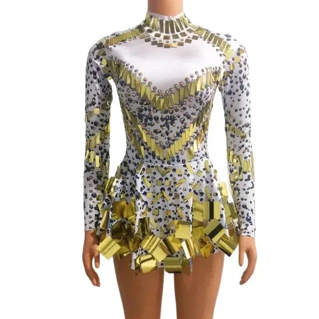 Fudus | Spiegel Party Kleid Schwarz Stretch Bühnen Tanzkleid