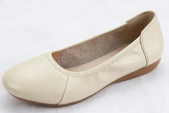 Damen Ballerinas Aus Echtem Leder Mit Runder Schuhspitze