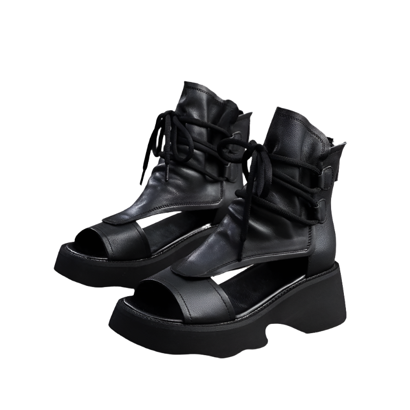 Damen Sandalen Mit Wedges Offener Zehenpartie Aus Leder