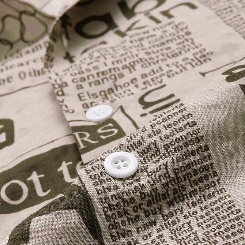 Herren Hemd Knöpfe Zeitungsdruck