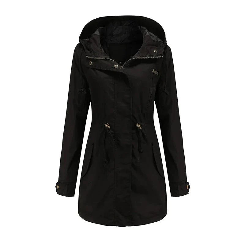 Damen Baumwoll Kapuzen Trenchcoat
