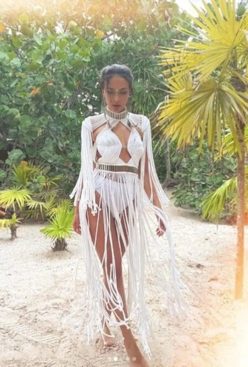 Damen Bohemian Häkel Strick Strandüberwurf