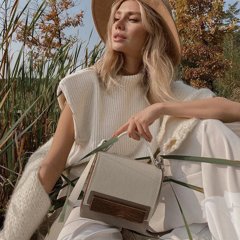 Weste Pullover Ärmellos Rollkragen Schulterpolster