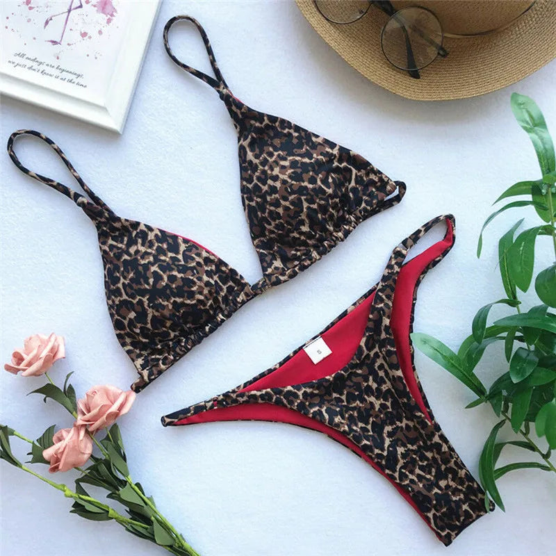 Damen Bikini-Set - Gepolsterter BH im Leopardenmuster