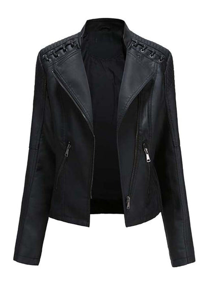 Damen Jacke Kunstleder Schwarz Italienisch