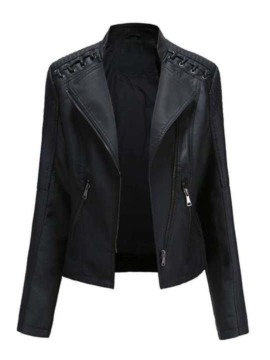 Damen Jacke Kunstleder Schwarz Italienisch
