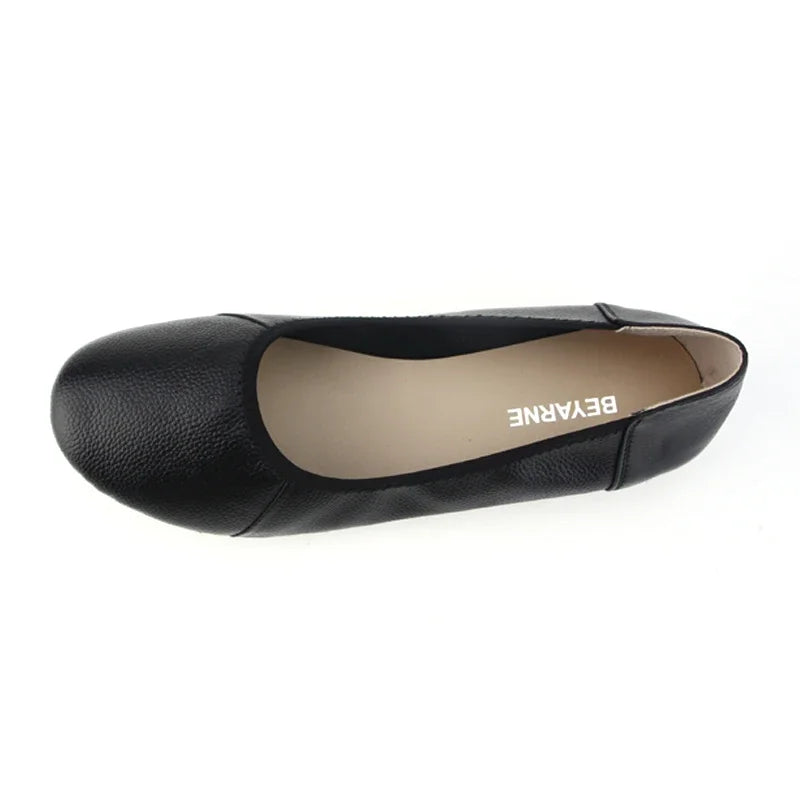 Damen Ballerinas Aus Echtem Leder Mit Runder Schuhspitze