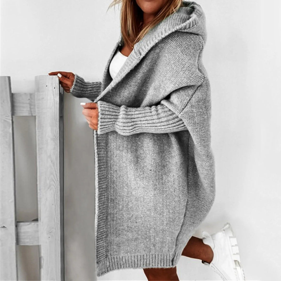 Damen oversized Strickmantel mit Kapuze