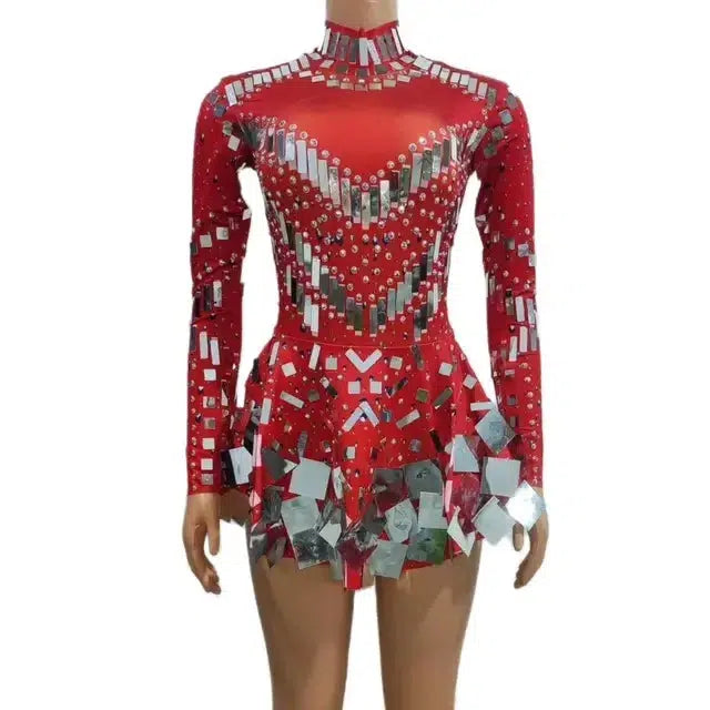 Fudus | Spiegel Party Kleid Schwarz Stretch Bühnen Tanzkleid