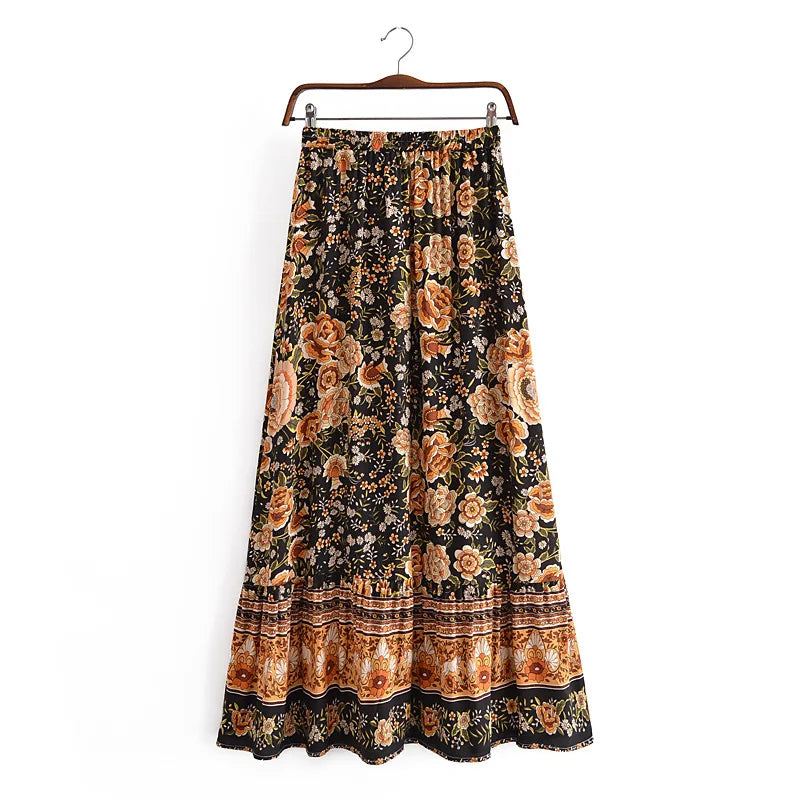 Damen Bohemian Blumen Print Maxi Rock