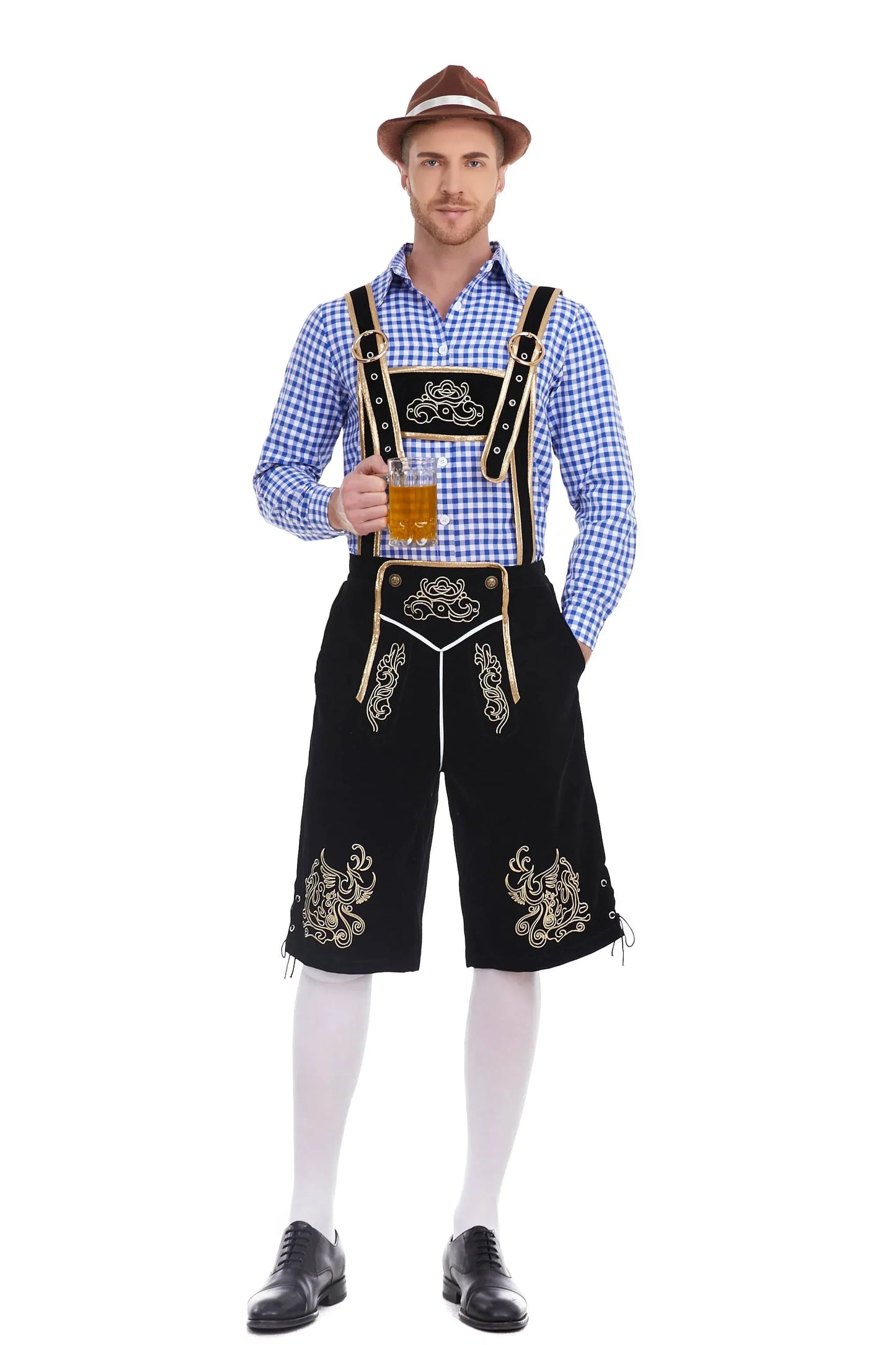 Herren Bayerische Tracht Mit Hosenträgershorts Und Hemd