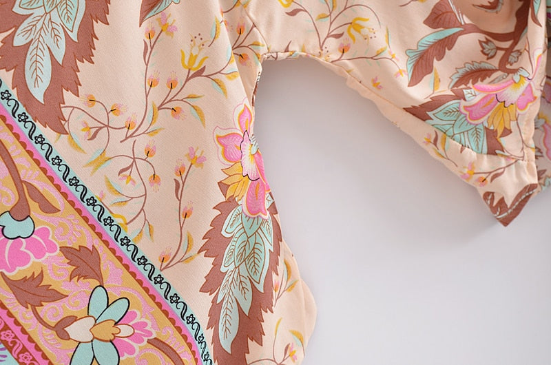 Damen Boho Blumen Print Kurzer Kimono