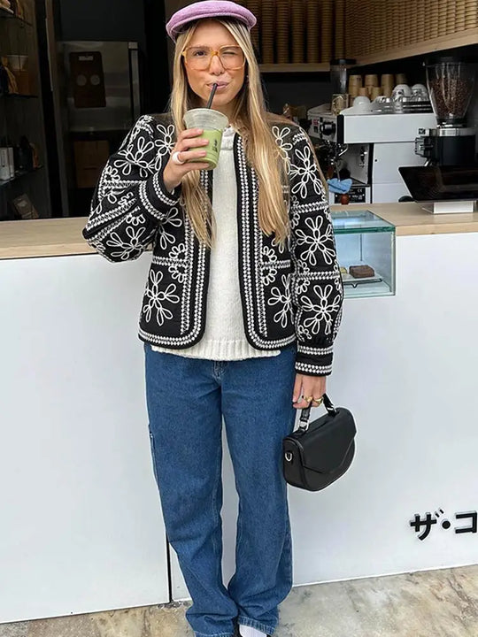 Mantel Damen Baumwolle Ethnisch Laternenärmel