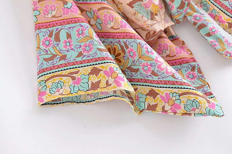 Damen Boho Blumen Print Kurzer Kimono