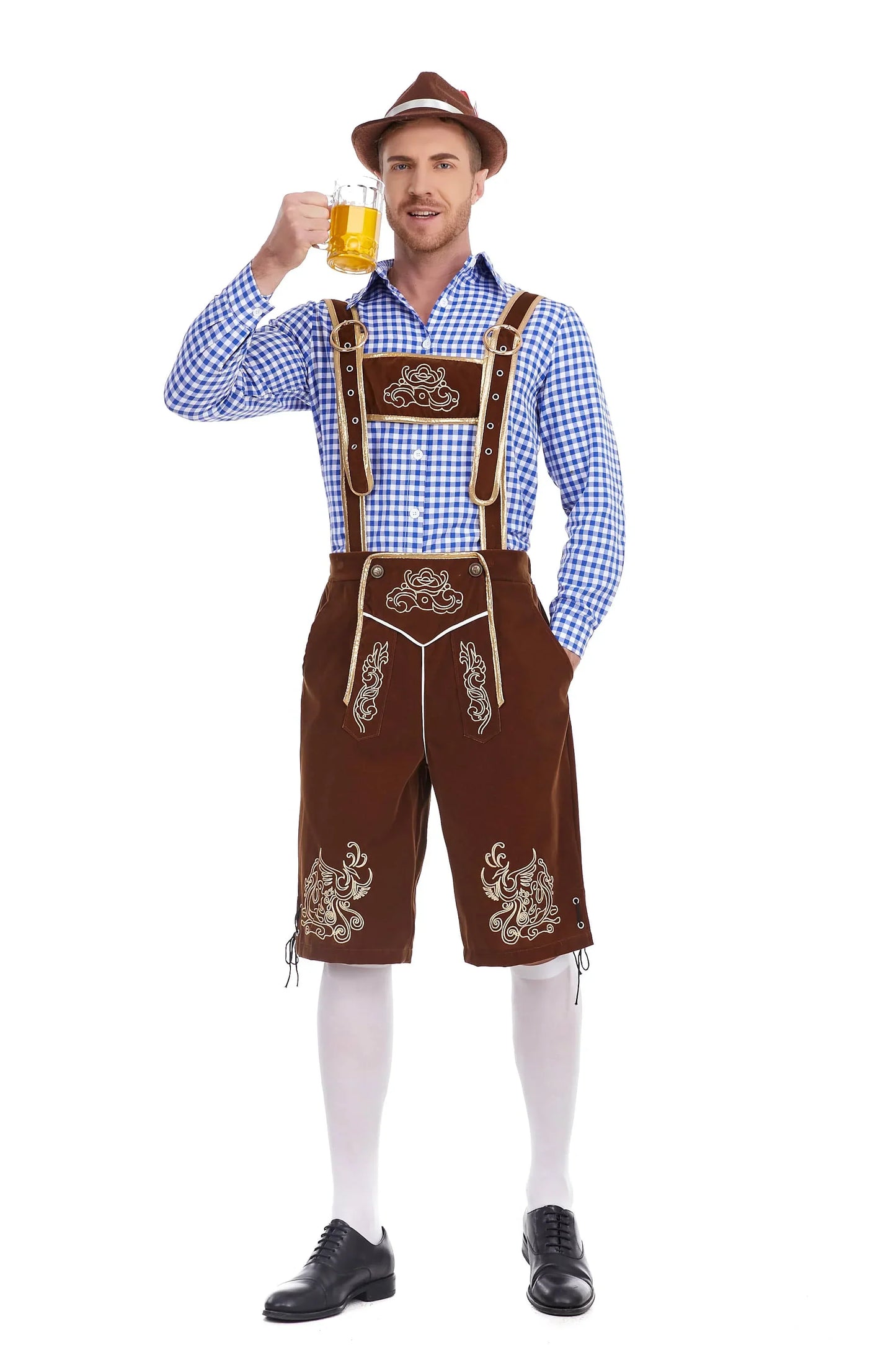 Herren Bayerische Tracht Mit Hosenträgershorts Und Hemd