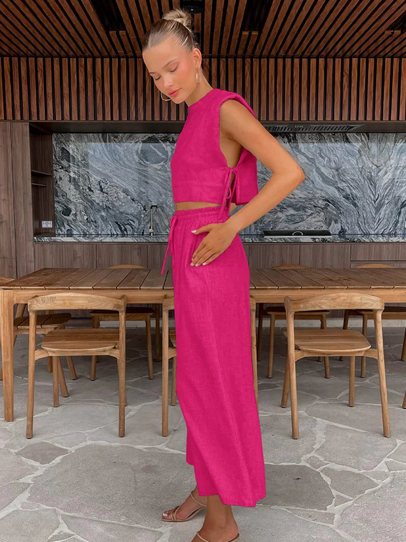 Fudus | Leinen Zweiteiliges Satz Cropped Top Und Passende Hose