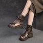 Damen Sandalen Mit Wedges Offener Zehenpartie Aus Leder