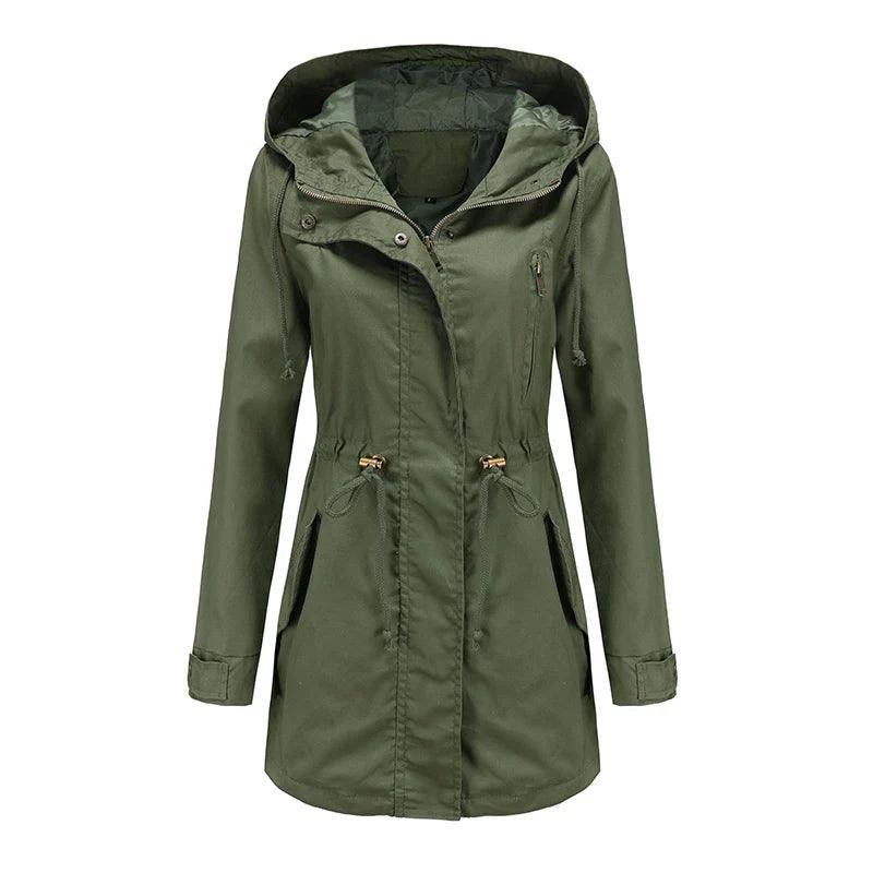 Damen Baumwoll Kapuzen Trenchcoat