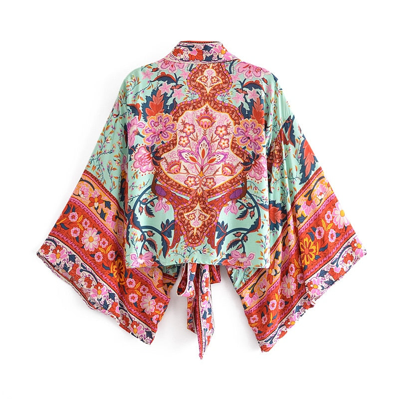 Damen Boho Blumen Print Kurzer Kimono
