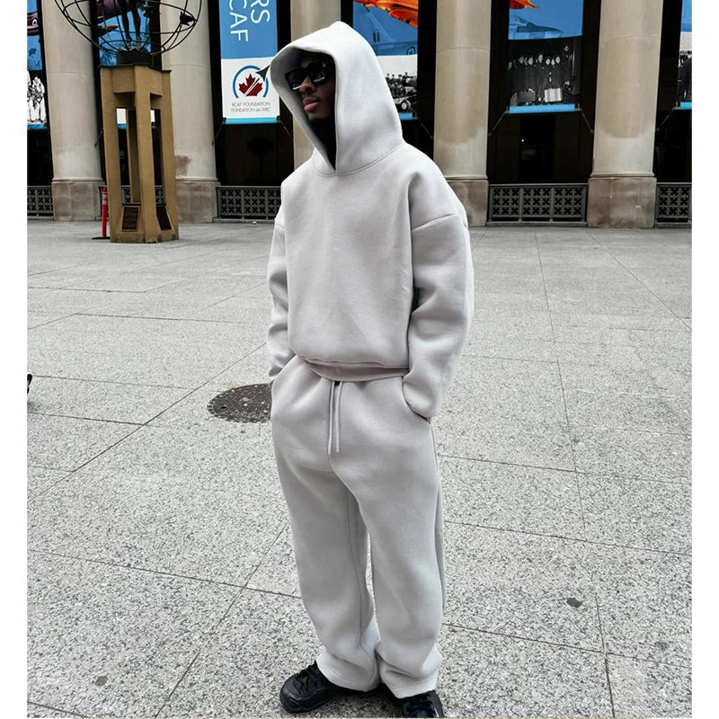 Herren Baumwoll Trainingsanzug Kapuzenpulli Gerade Hose
