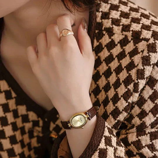 Damen Armbanduhr Schlank & Leder