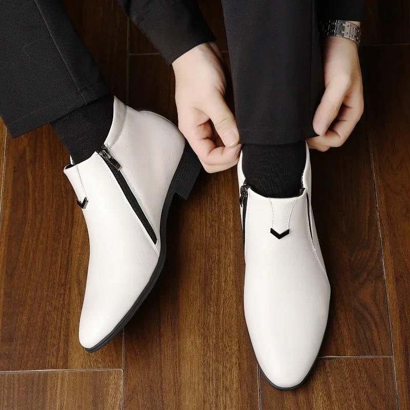 Herren Stilvolle Lederstiefel Mit Reißverschluss