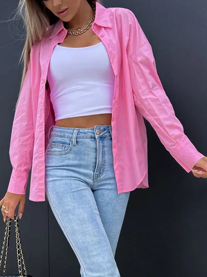 Damen V-Ausschnitt Langarmshirt Bluse Bequem Alltag