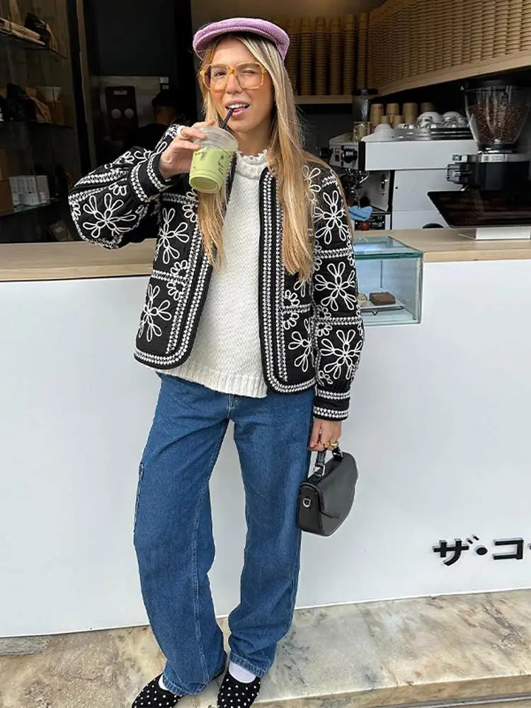 Mantel Damen Baumwolle Ethnisch Laternenärmel