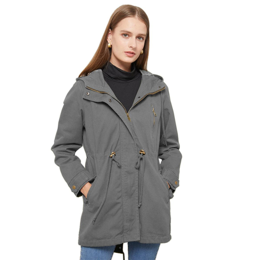 Damen Baumwoll Kapuzen Trenchcoat