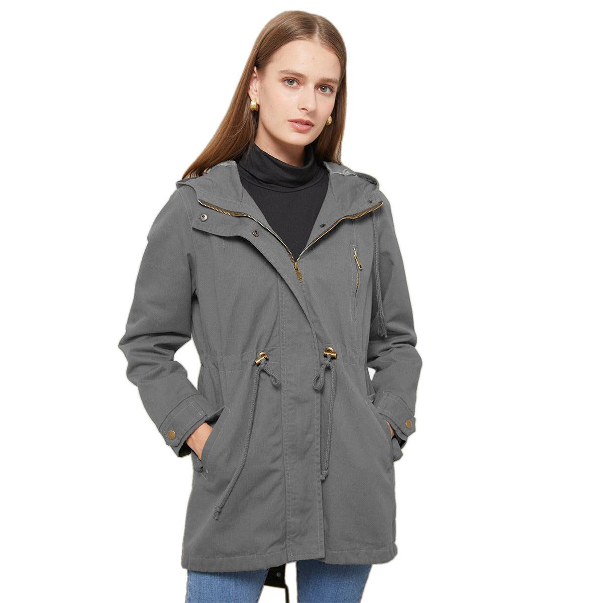 Damen Baumwoll Kapuzen Trenchcoat