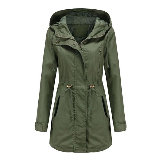 Damen Baumwoll Kapuzen Trenchcoat