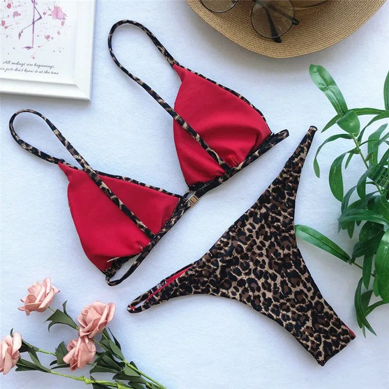 Damen Bikini-Set - Gepolsterter BH im Leopardenmuster