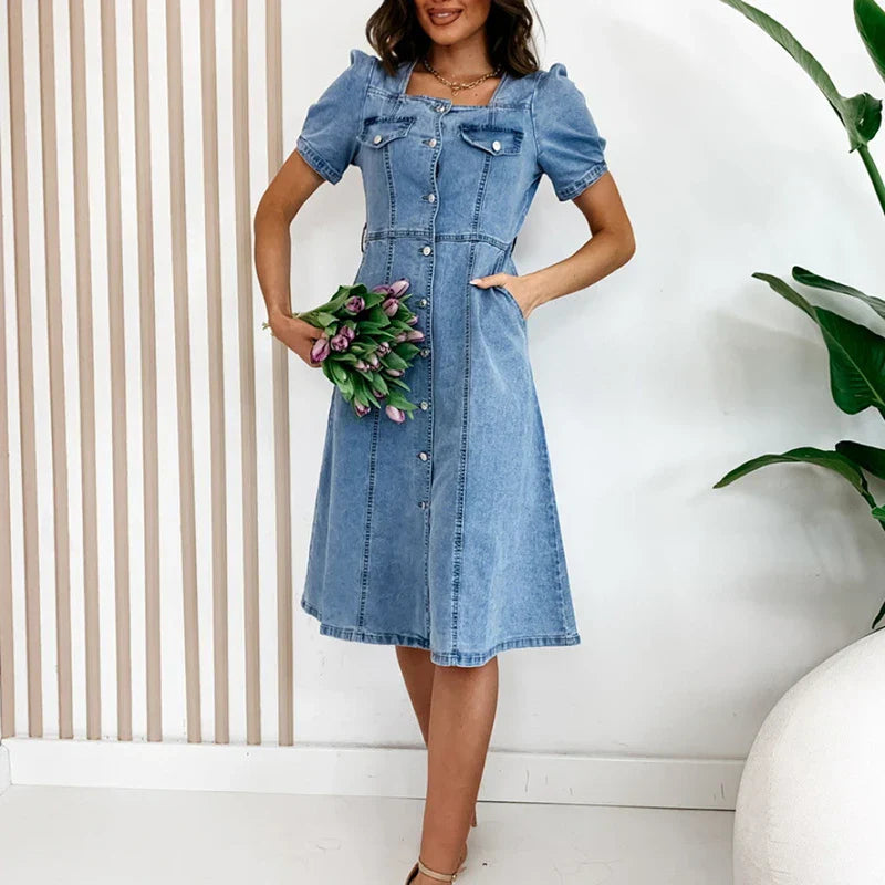Damen Bequemes Schickes Denim Kleid
