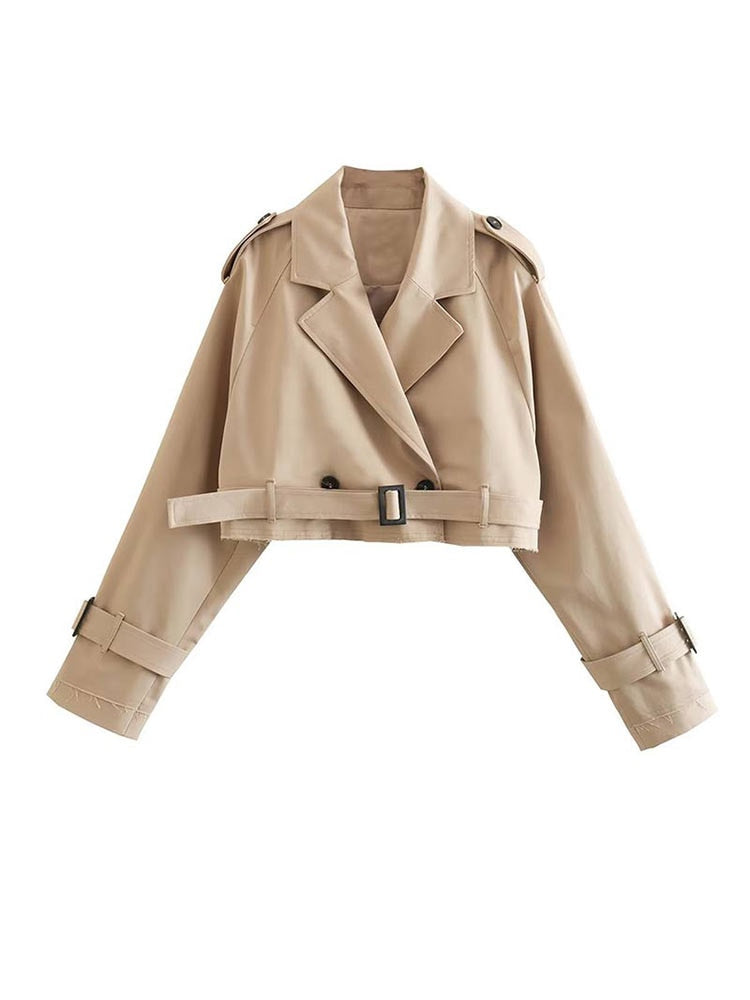 Damen Kurzer Trenchcoat Beige Klassisch und Modern