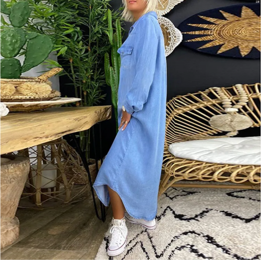 Maxi Jeanskleid Langärmlig Elegant