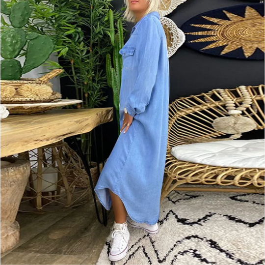 Maxi Jeanskleid Langärmlig Elegant