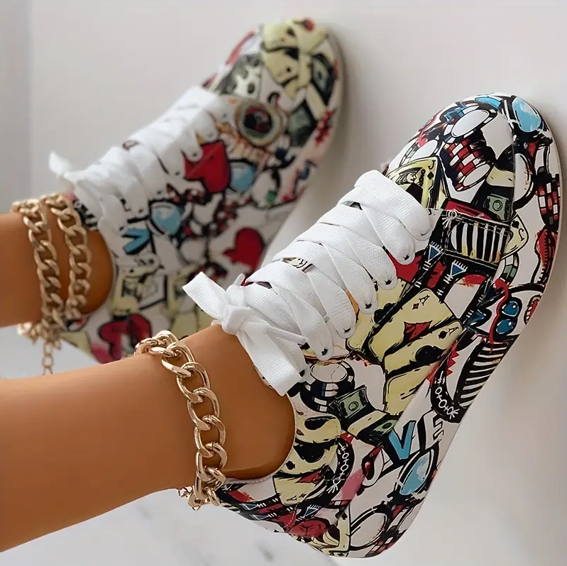 Fudus | stylische Frauen Sneakers mit Graffiti Druck
