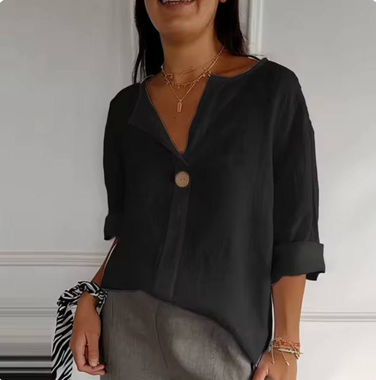 Damen Hemd Leicht Baumwolle Leinen V Ausschnitt Sommer