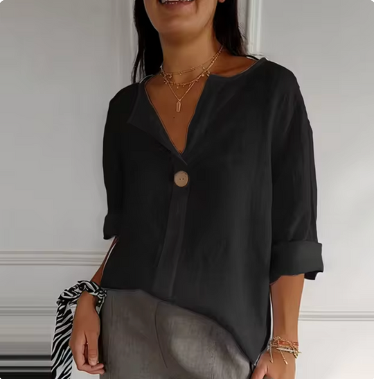 Damen Hemd Leicht Baumwolle Leinen V Ausschnitt Sommer