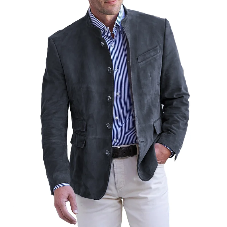Herren klassische Lederjacke mit Knopfverschluss