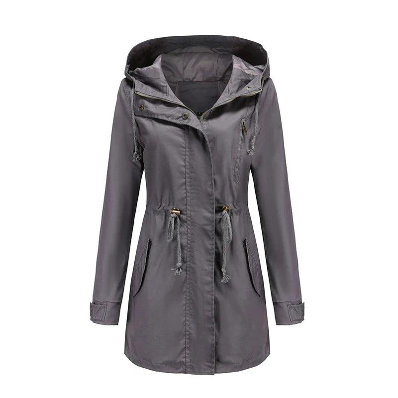 Damen Baumwoll Kapuzen Trenchcoat