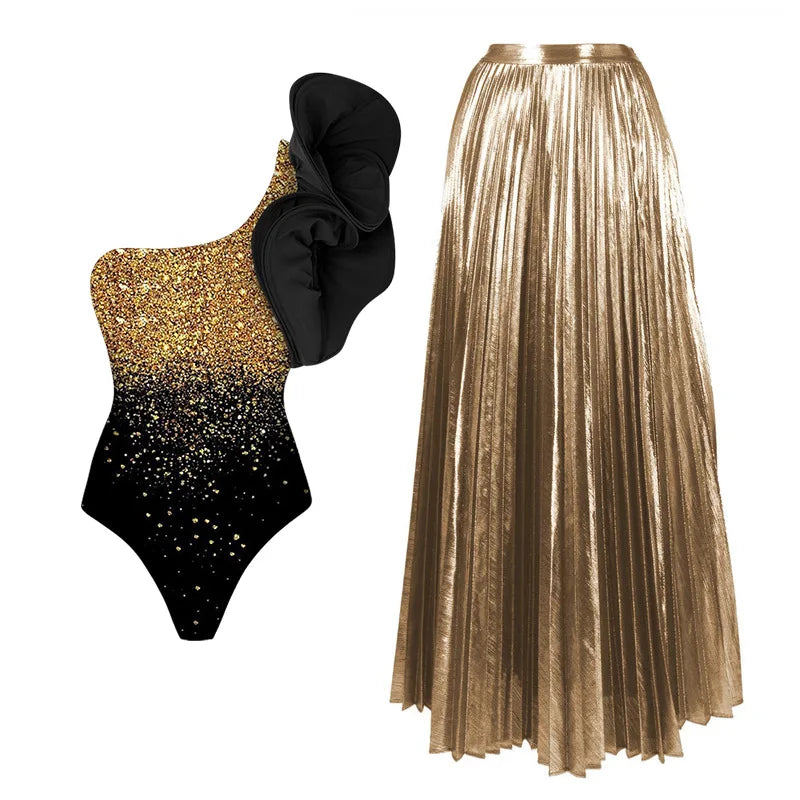 Fudus- Bikini- glänzendes Blumendesign- Elasthan- Sommer