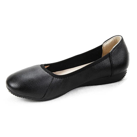 Damen Ballerinas Aus Echtem Leder Mit Runder Schuhspitze