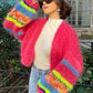 Gestreifter Strickcardigan Damen Regenbogenfarben