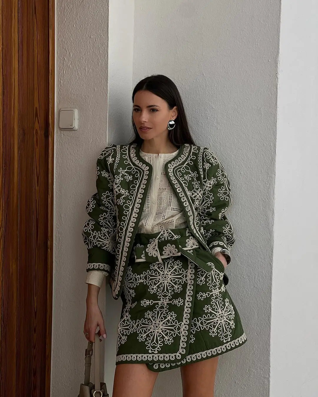 Mantel Damen Baumwolle Ethnisch Laternenärmel